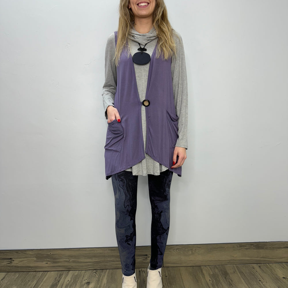 Modal One Button Vest with Pockets - Periwinkle