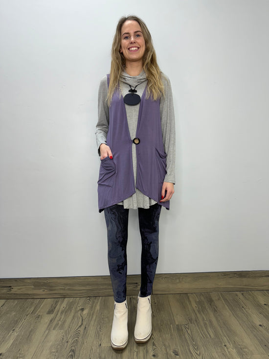 Modal One Button Vest with Pockets - Periwinkle