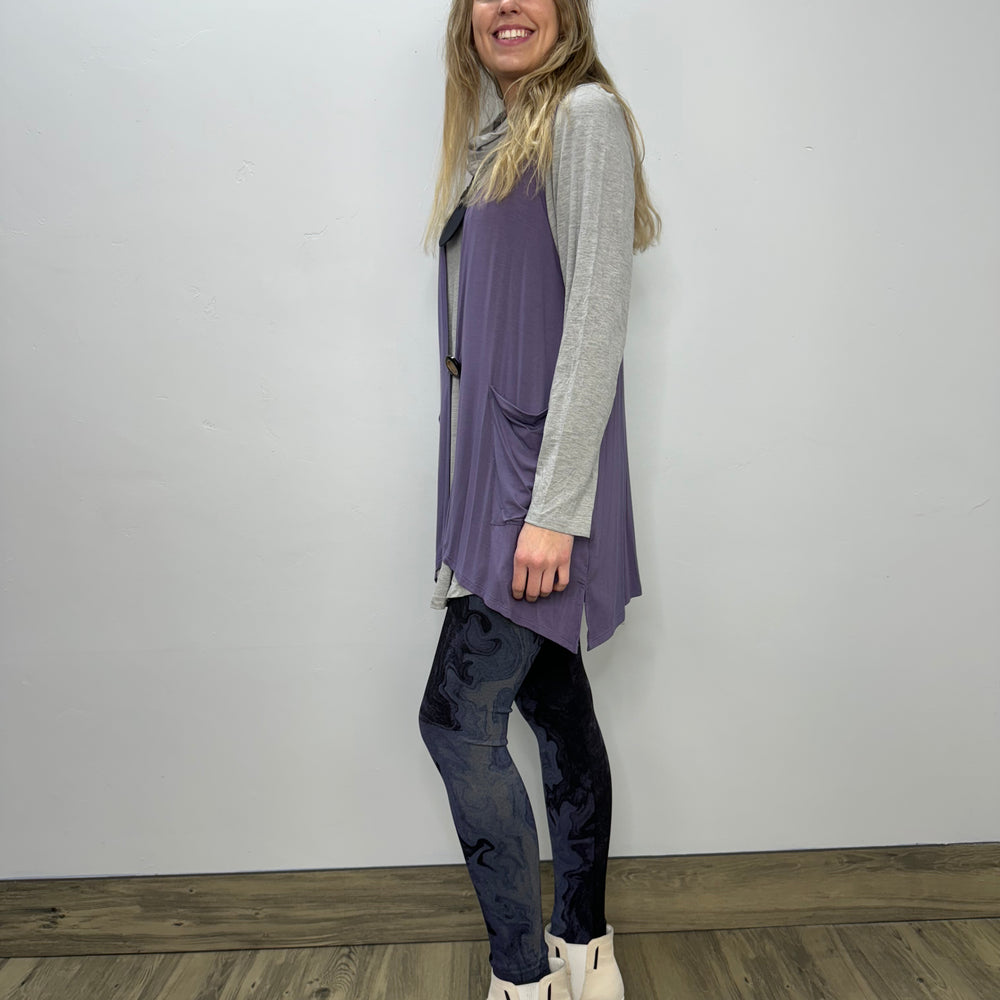 Modal One Button Vest with Pockets - Periwinkle