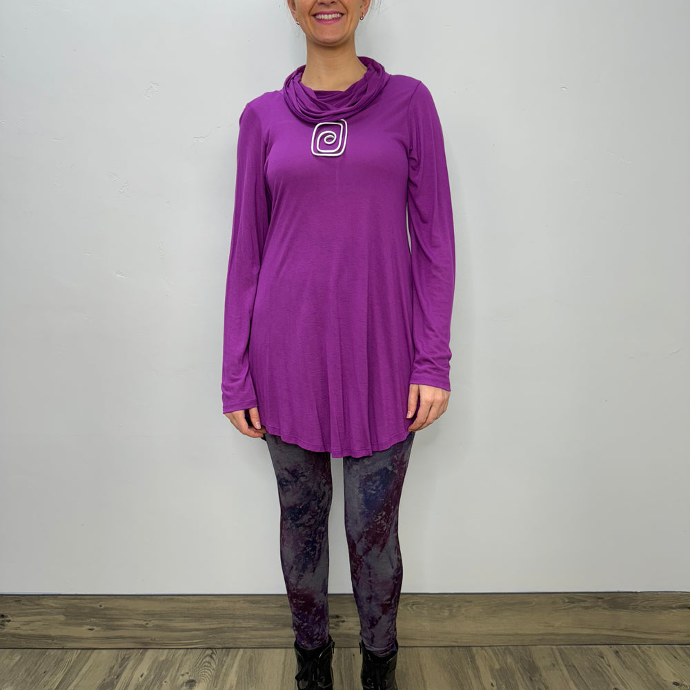 Long Sleeve Bamboo Cotton Cowl Neck - Violet