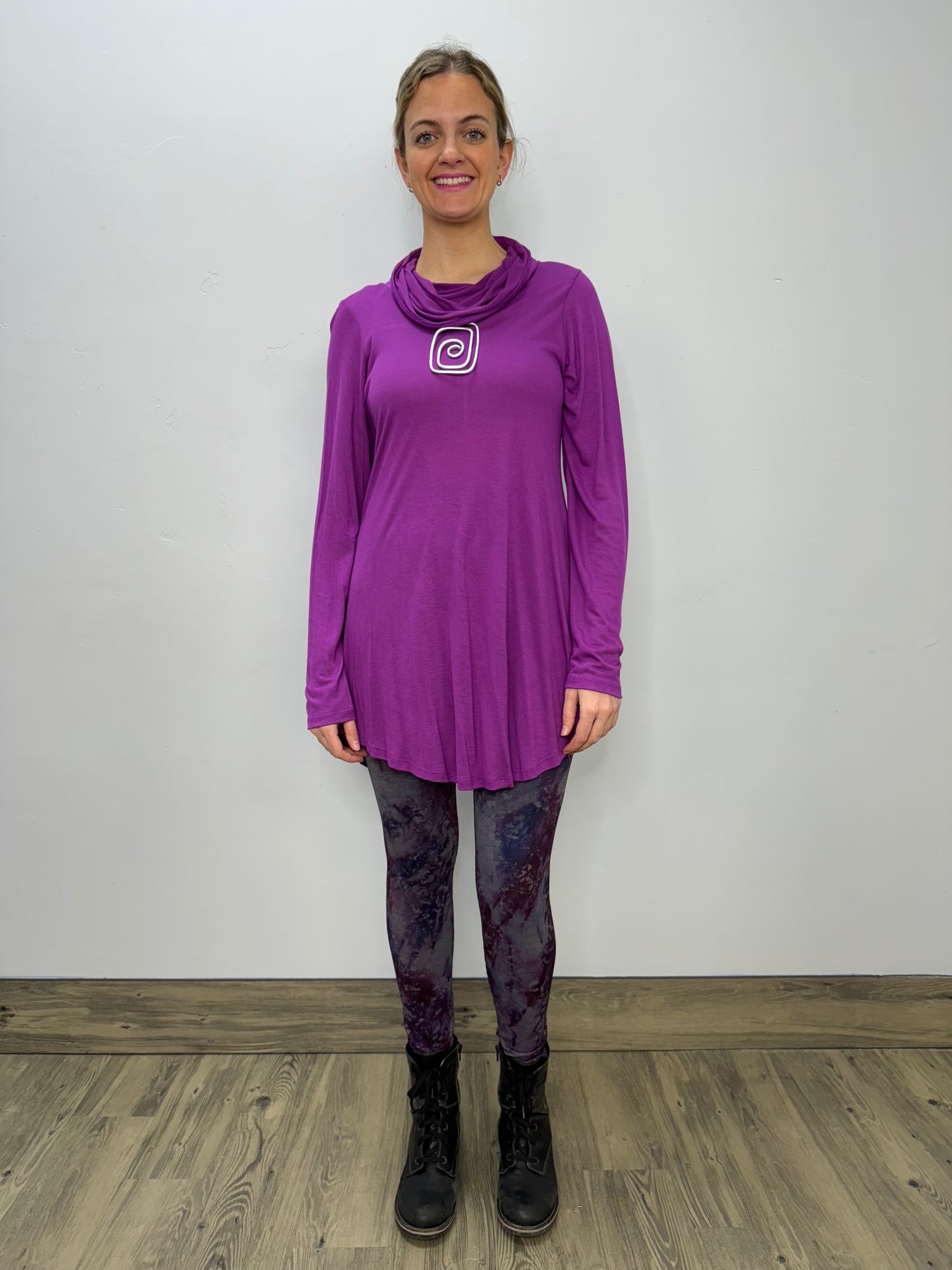 Long Sleeve Bamboo Cotton Cowl Neck - Violet