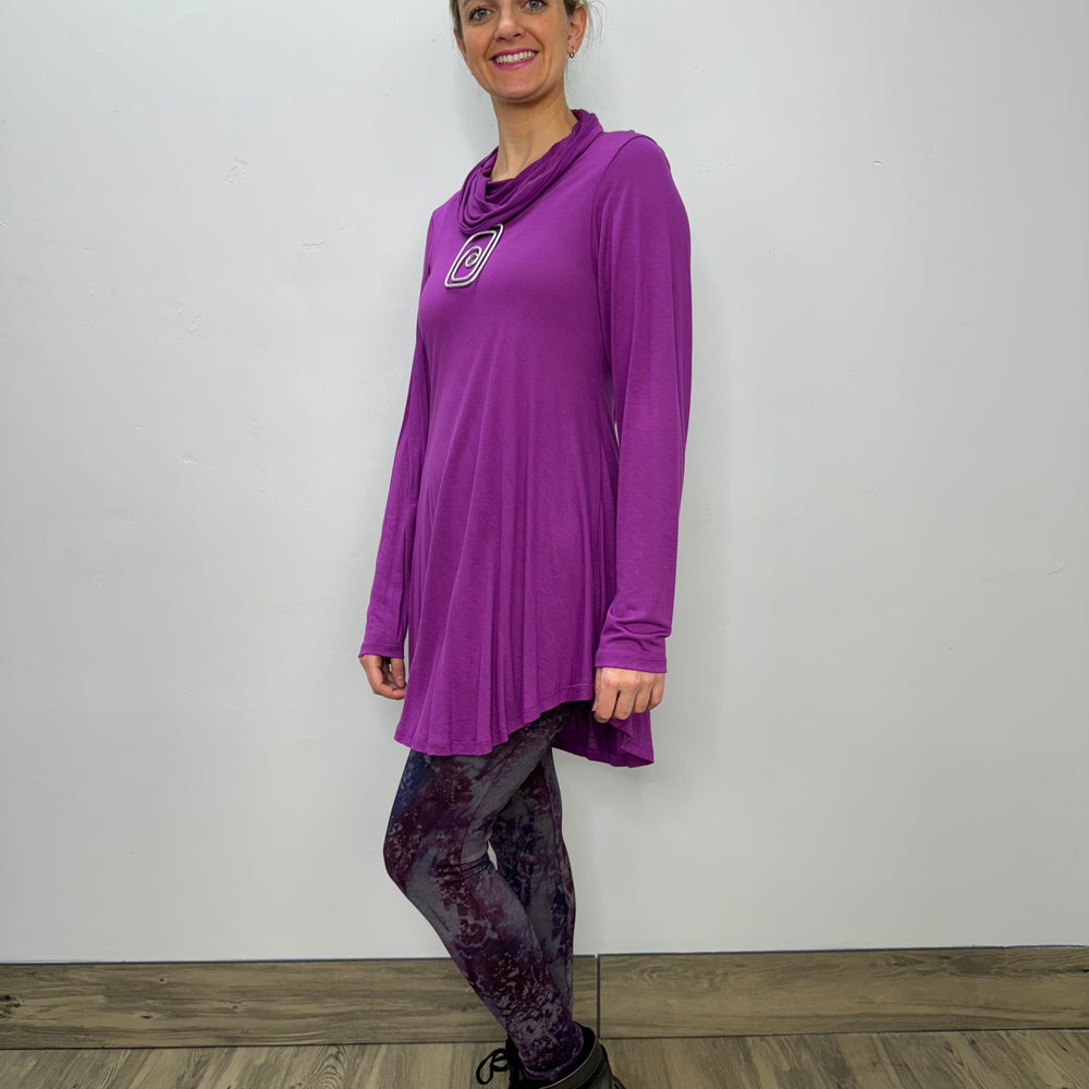 Long Sleeve Bamboo Cotton Cowl Neck - Violet