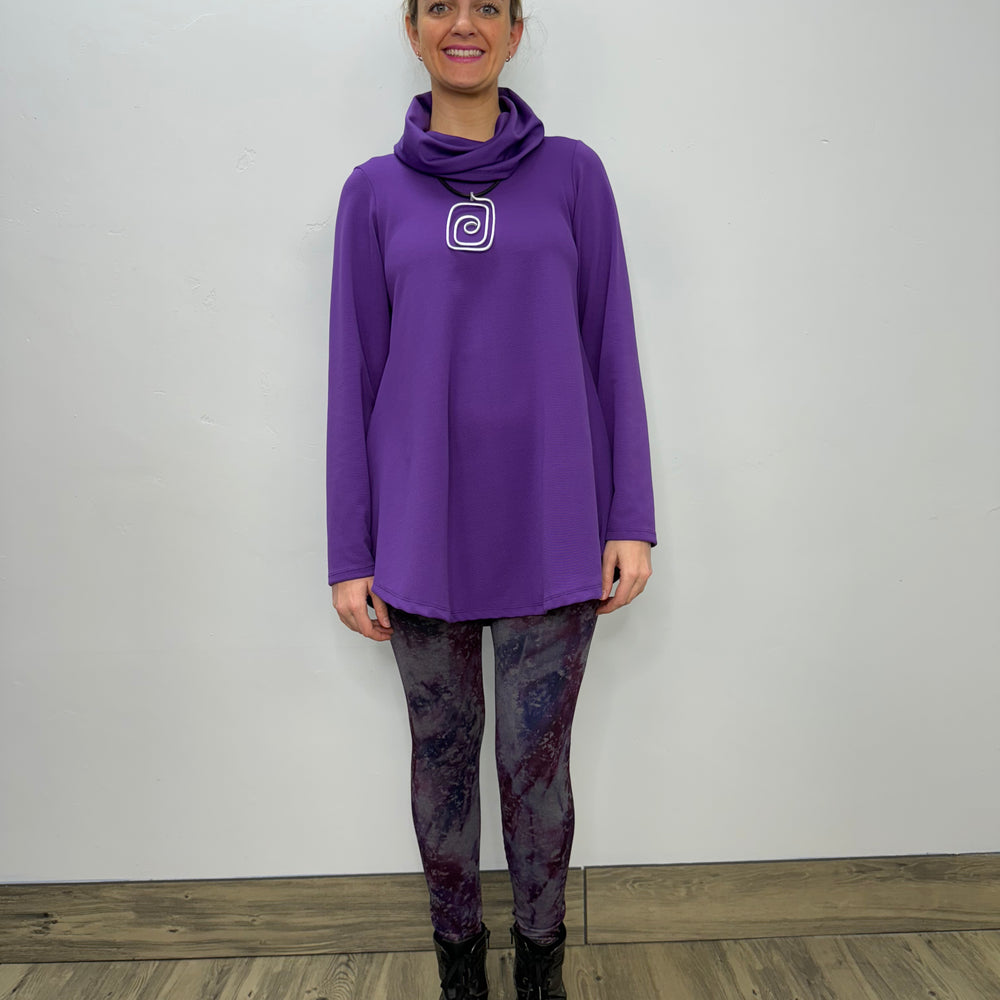 Long Sleeve Double Knit Cowl Neck - Iris