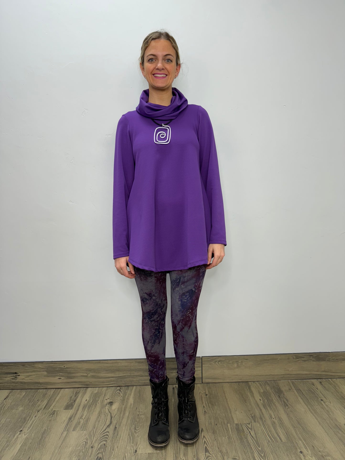 Long Sleeve Double Knit Cowl Neck - Iris