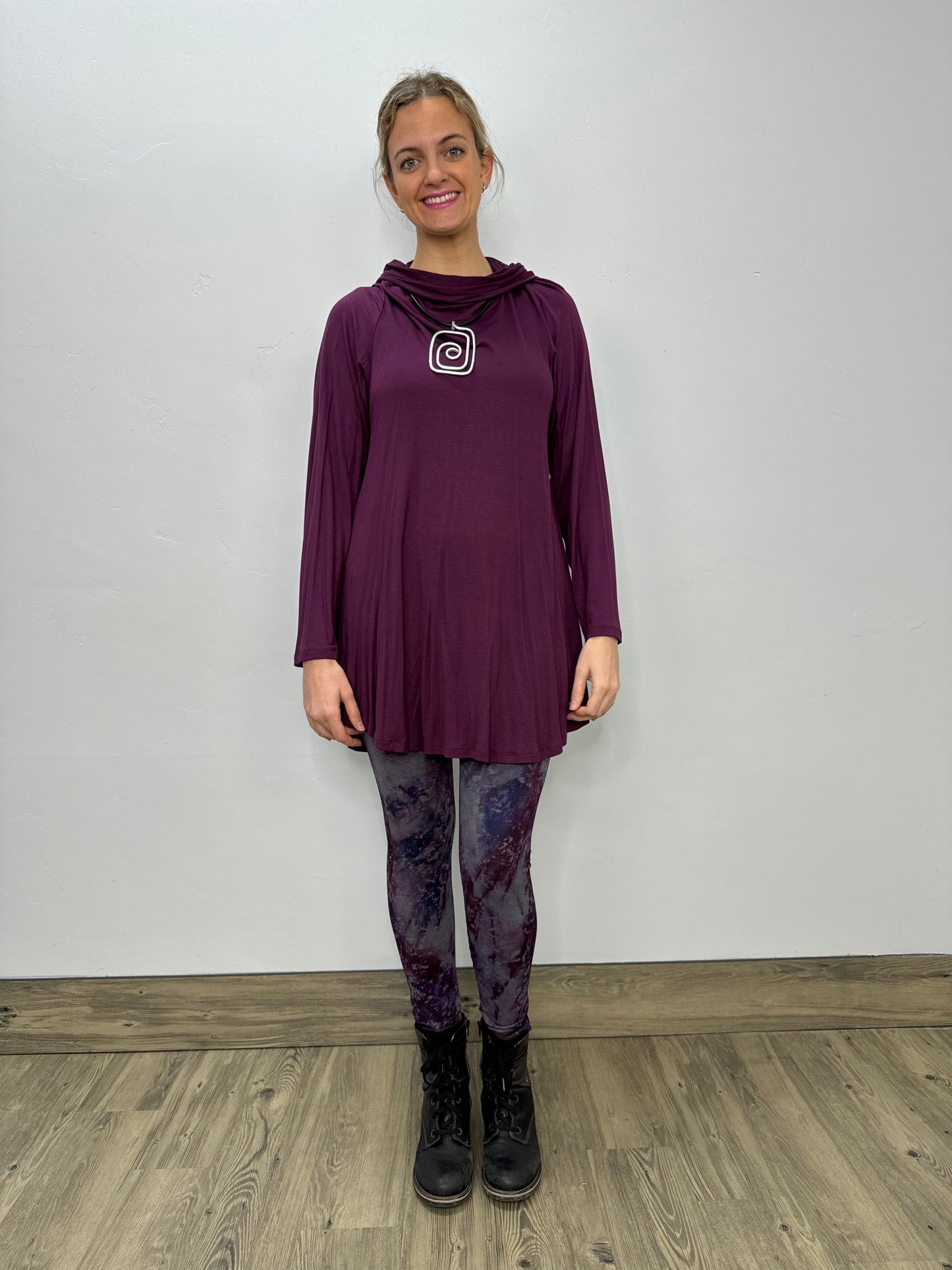 Long Sleeve Modal Cowl Neck - Plum