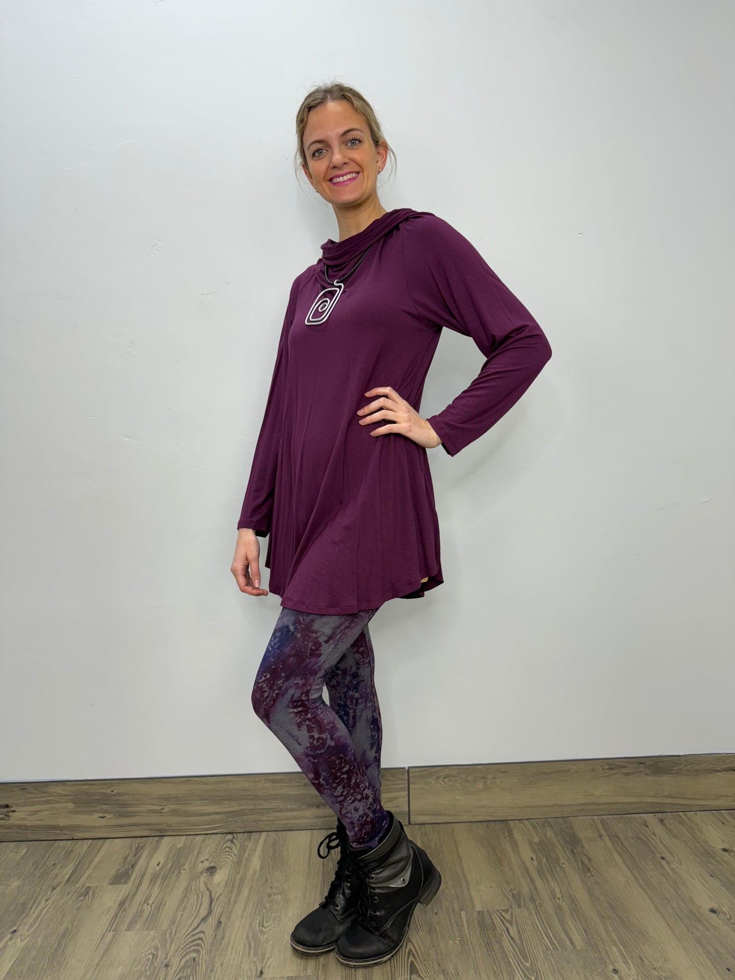 Long Sleeve Modal Cowl Neck - Plum