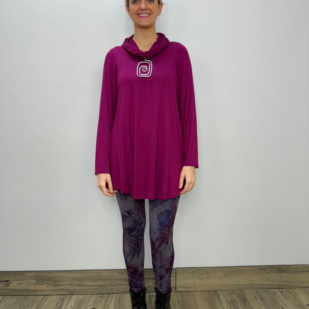 Long Sleeve Modal Cowl Neck - Magenta