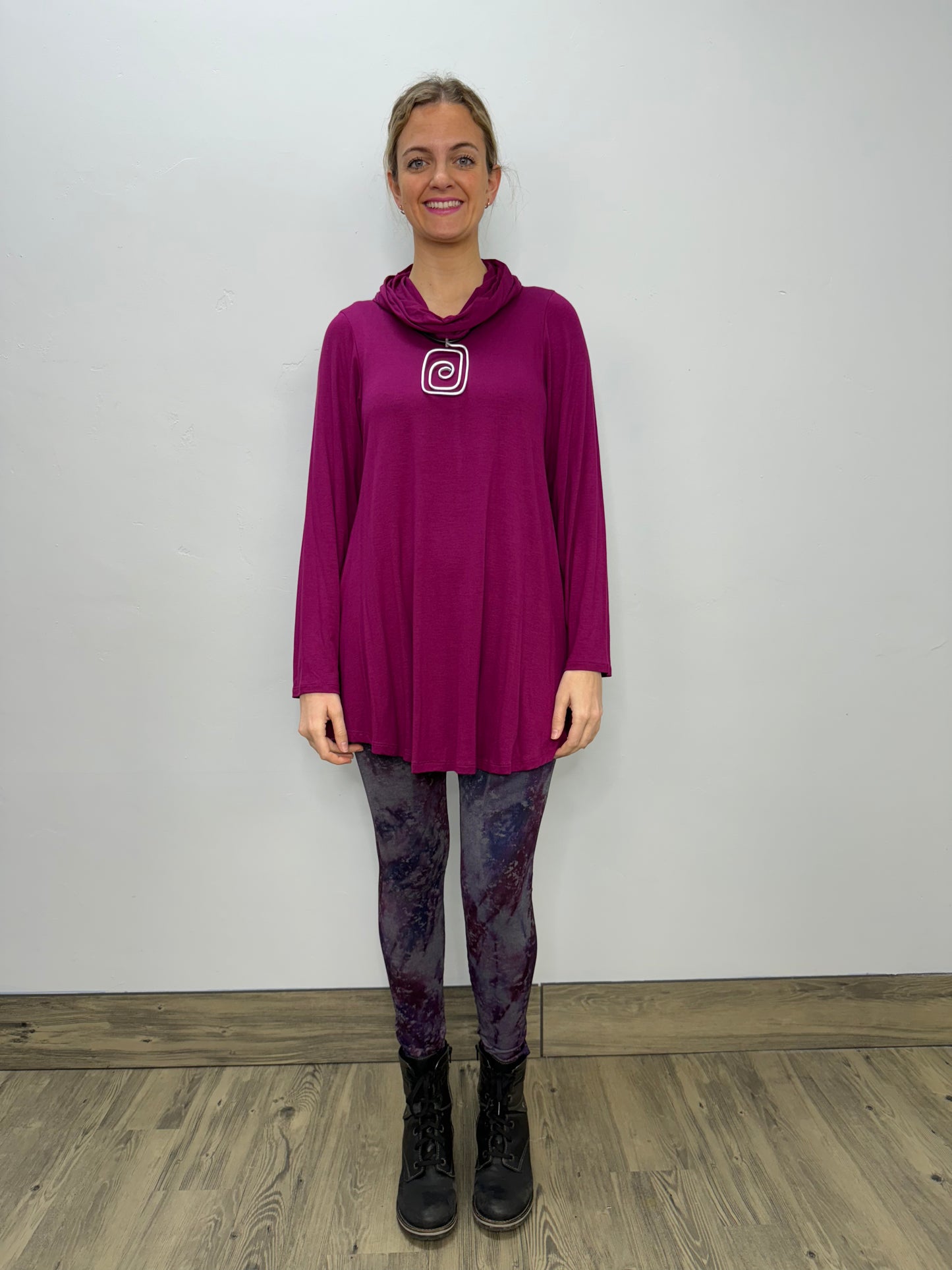 Long Sleeve Modal Cowl Neck - Magenta