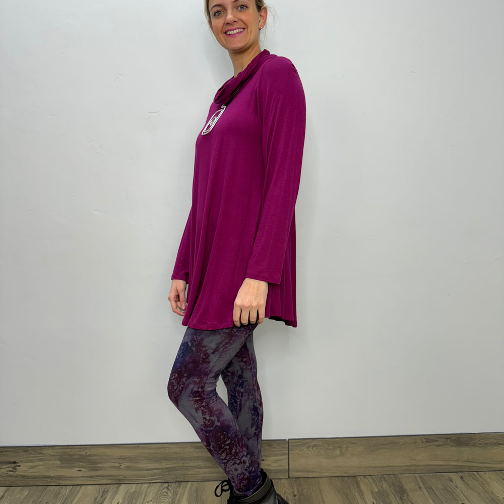 Long Sleeve Modal Cowl Neck - Magenta