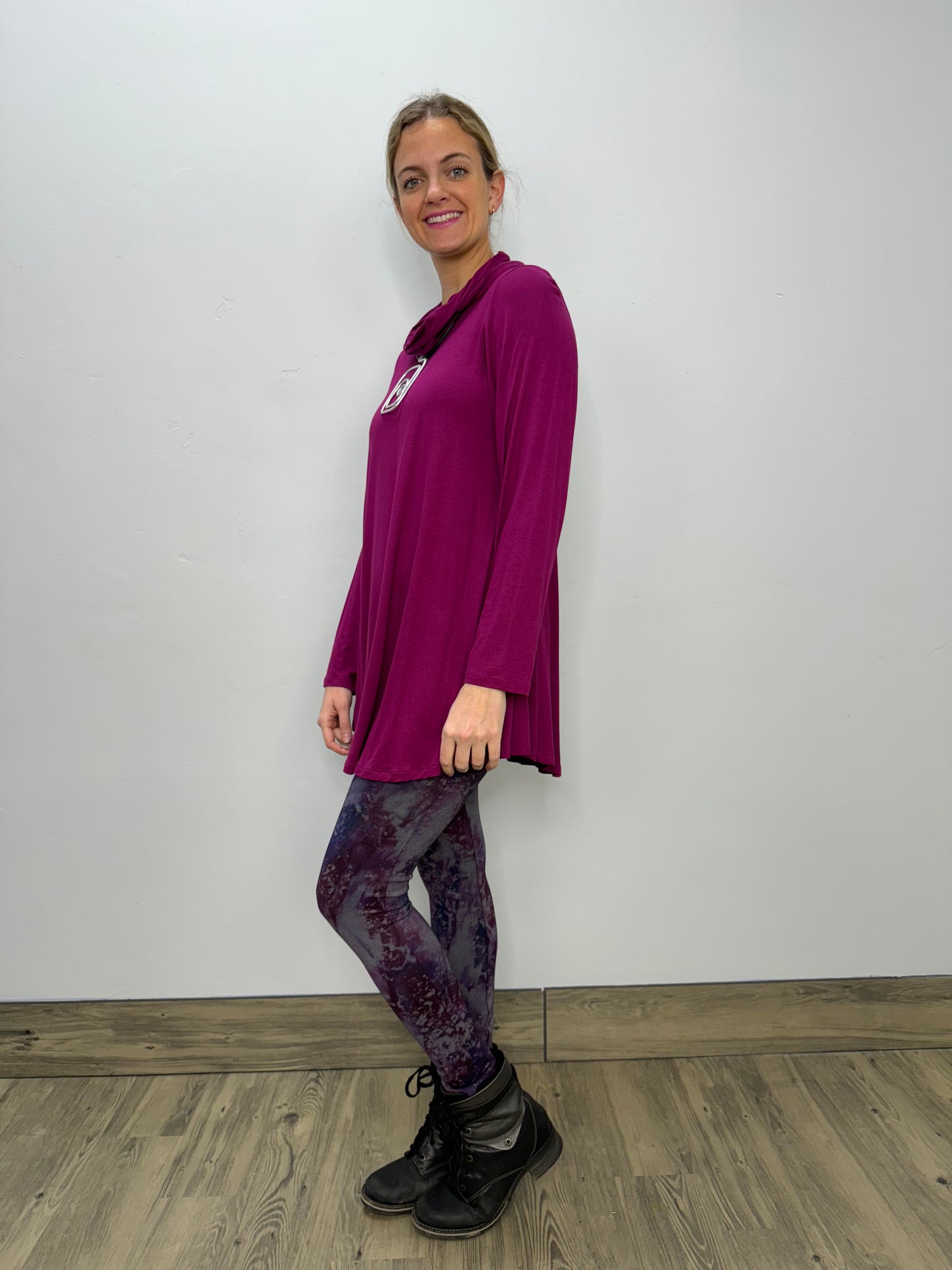 Long Sleeve Modal Cowl Neck - Magenta