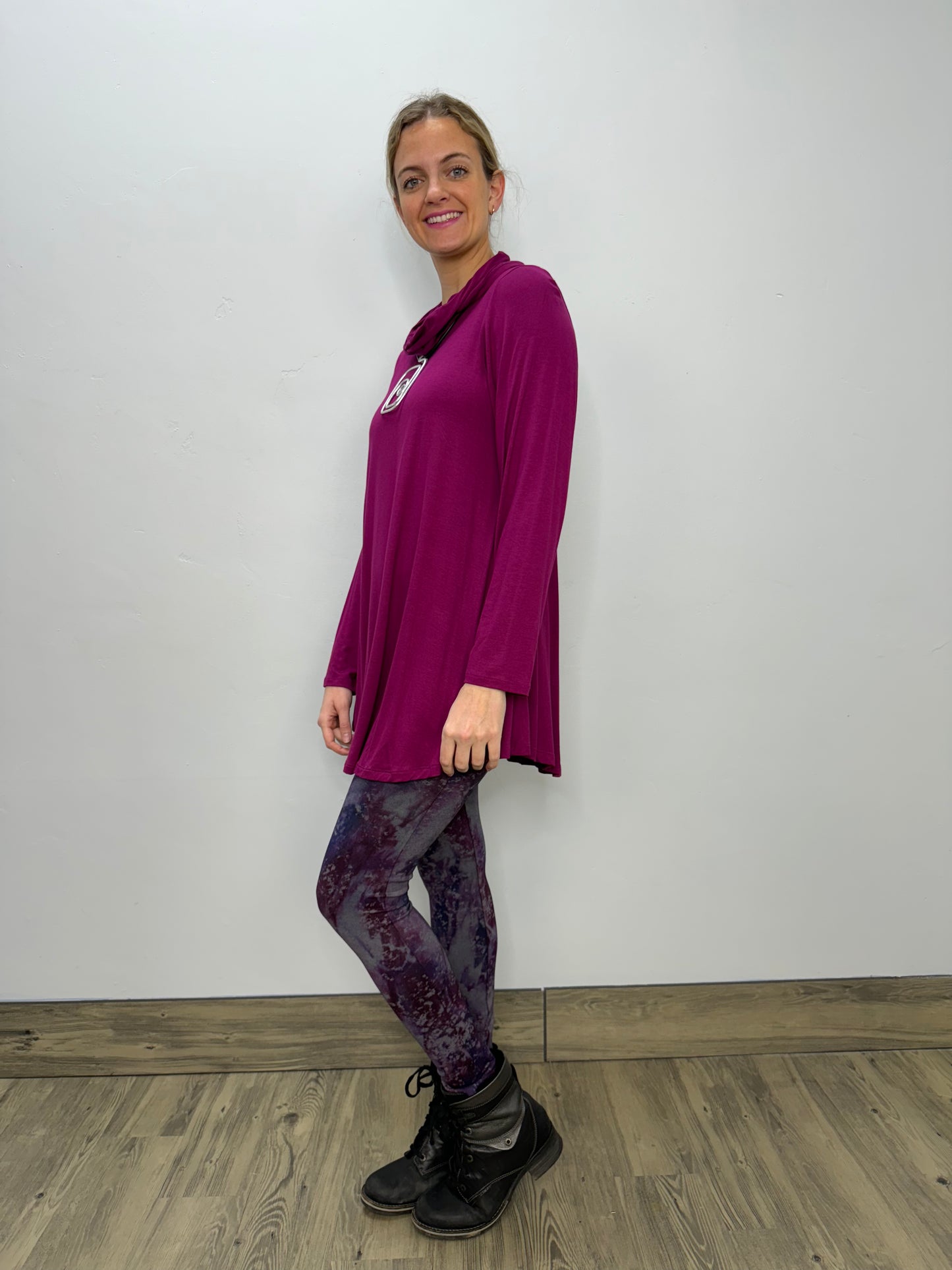Load image into Gallery viewer, Long Sleeve Modal Cowl Neck - Magenta
