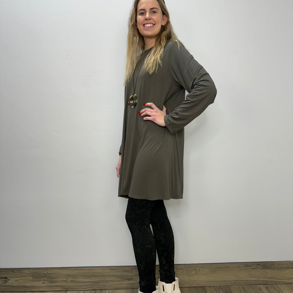 Long Sleeve Basic A-Line Tunic - Gun Metal