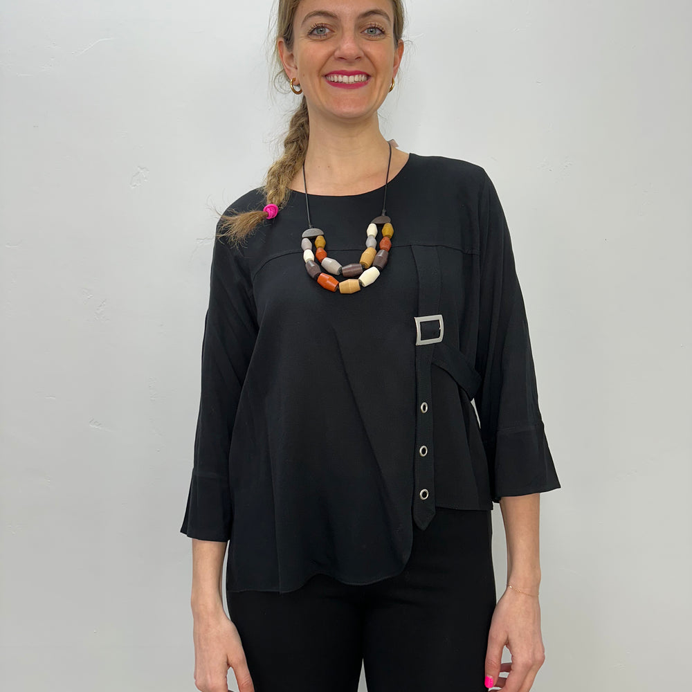 Black 3/4 Sleeve Top with Open Arm