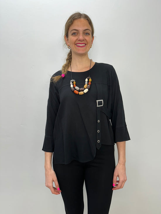 Black 3/4 Sleeve Top with Open Arm