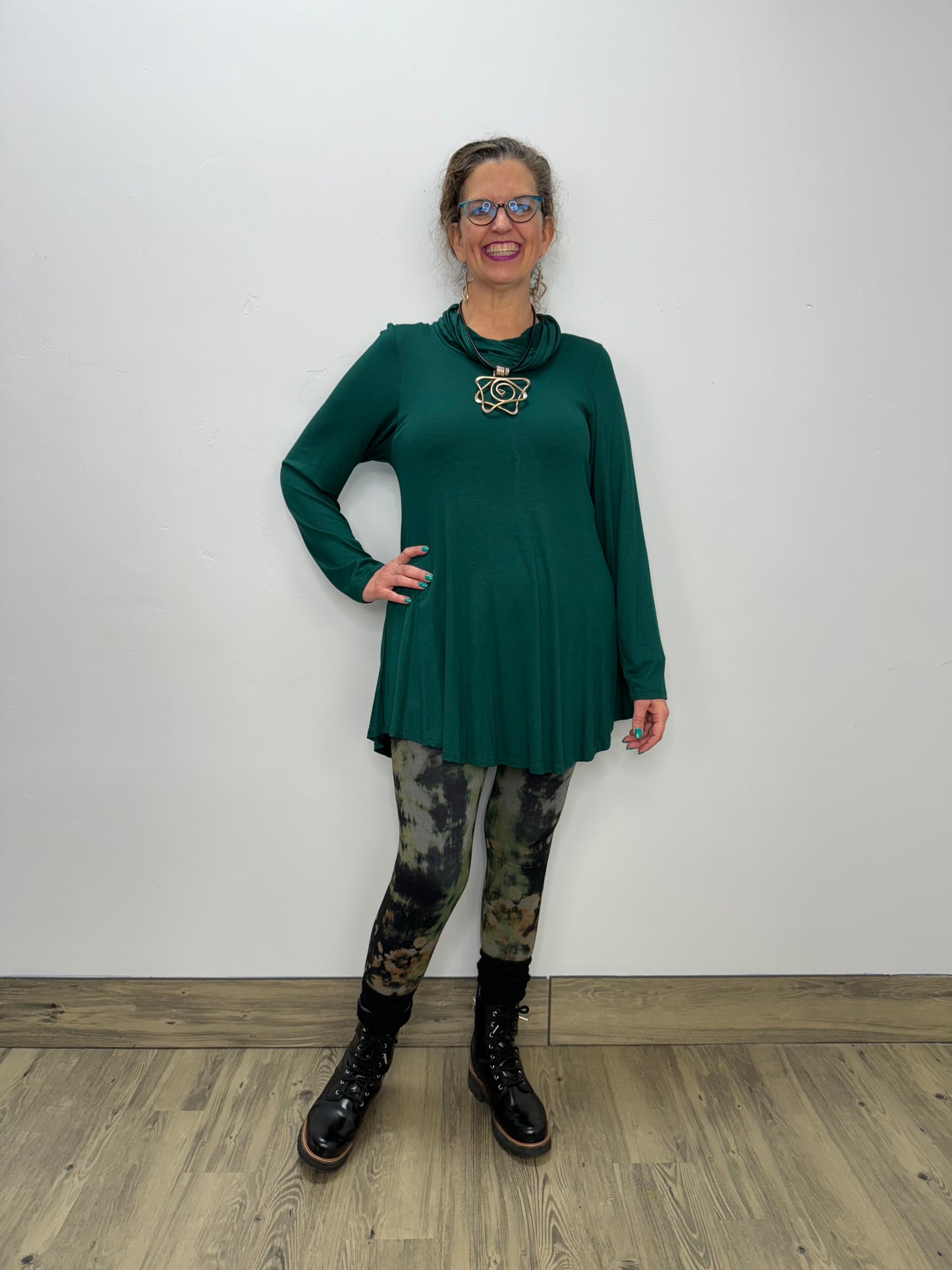 Load image into Gallery viewer, Long Sleeve Modal Cowl Neck - Emerald
