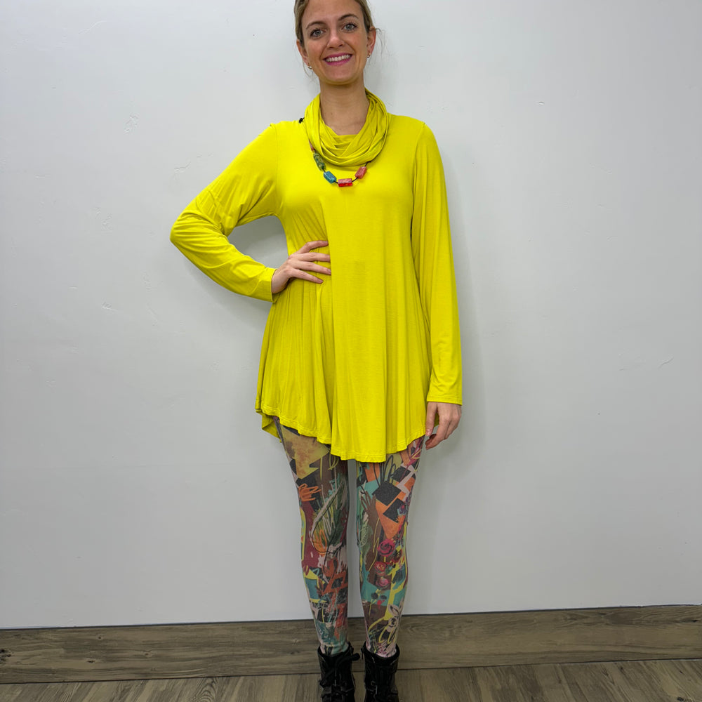 Long Sleeve Modal Cowl Neck - Bright Lime