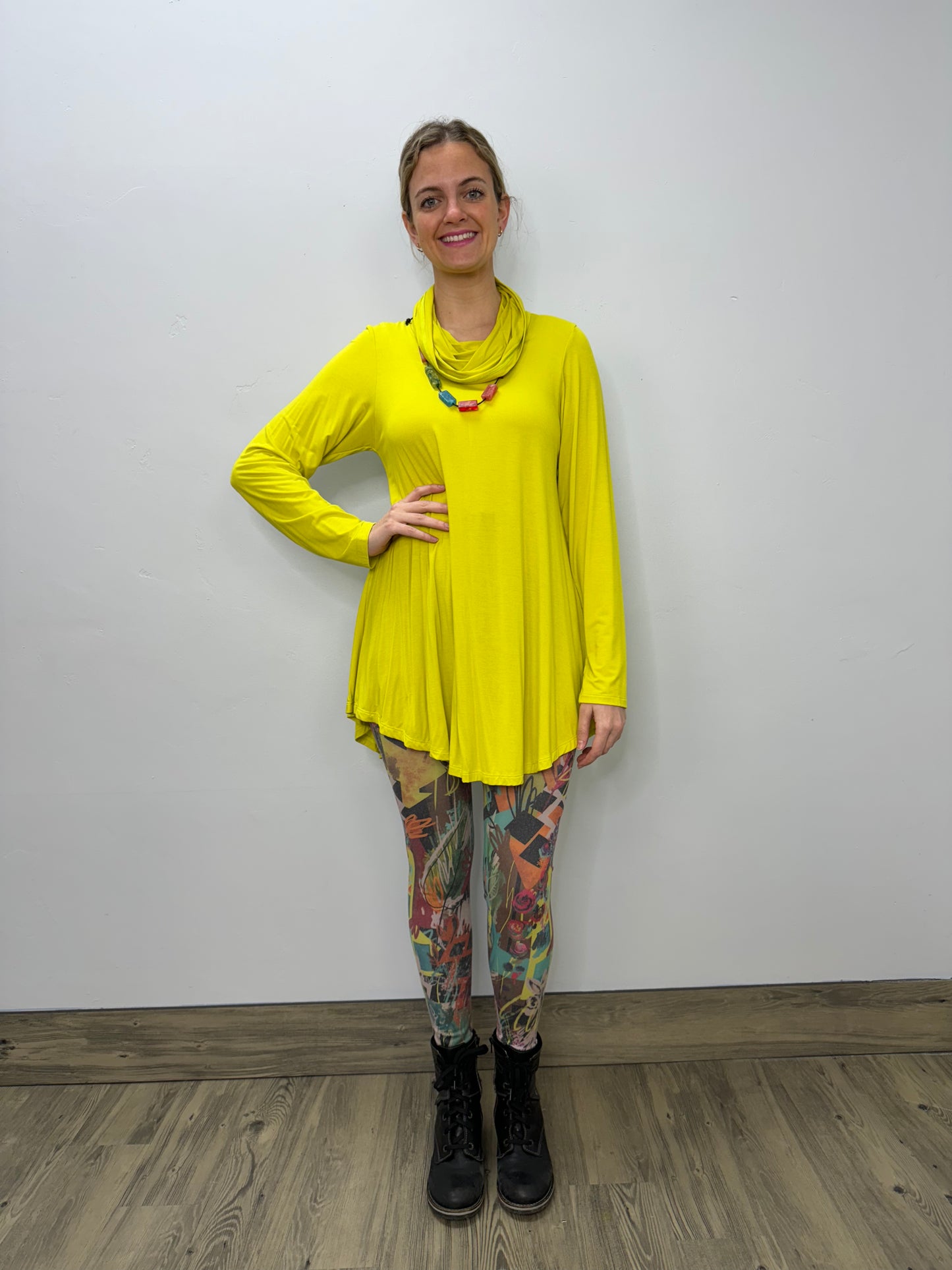 Long Sleeve Modal Cowl Neck - Bright Lime