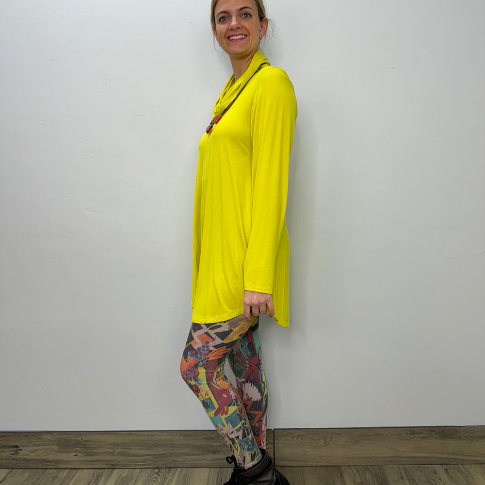 Long Sleeve Modal Cowl Neck - Bright Lime