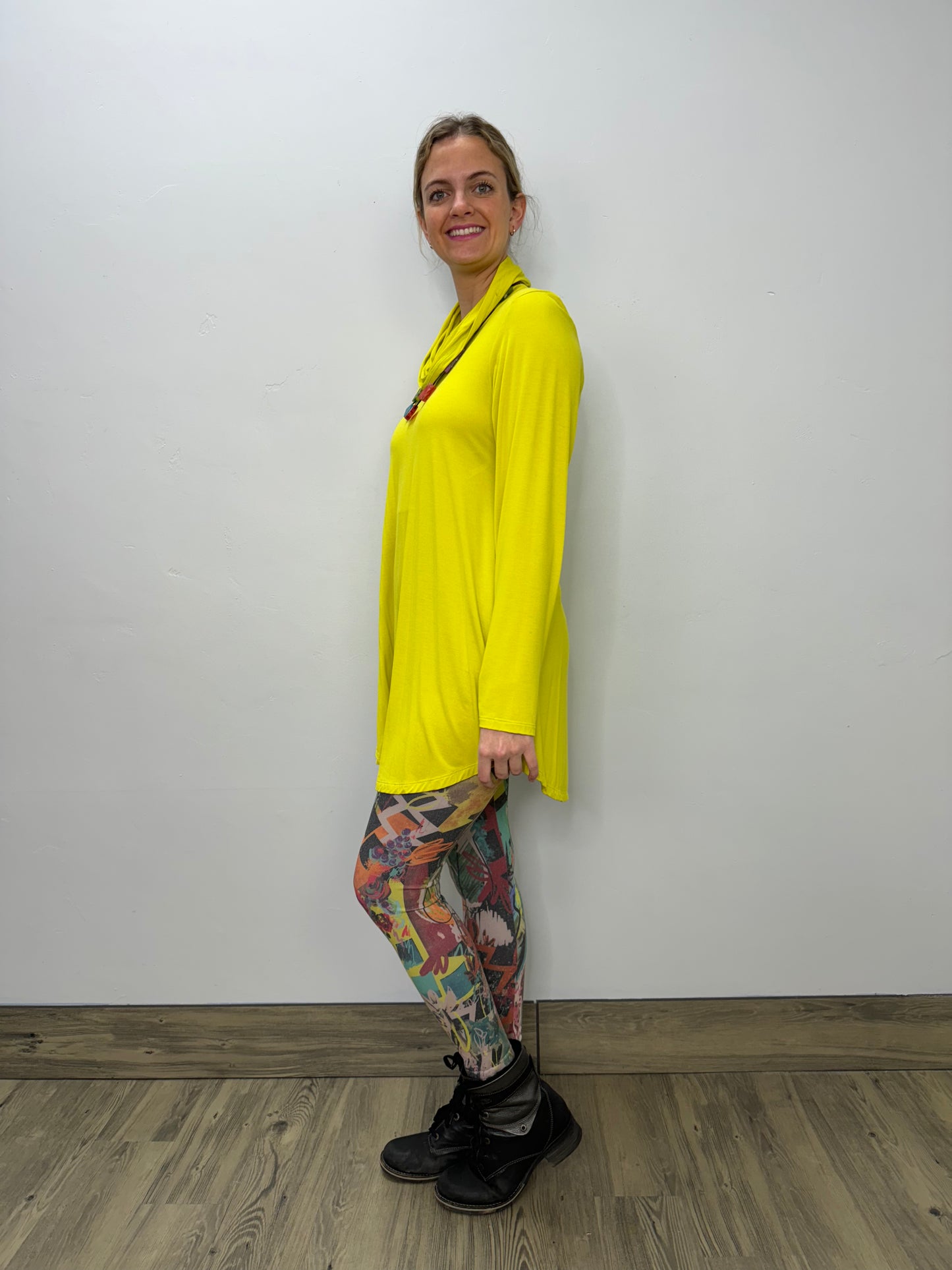 Long Sleeve Modal Cowl Neck - Bright Lime