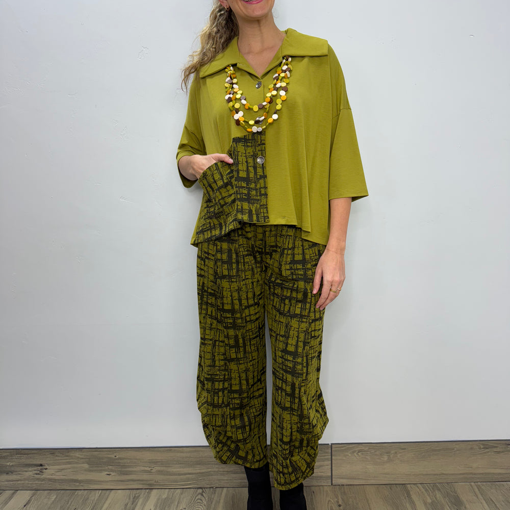 Chive Green Hashtag Lottie Button Up Collared Jacket