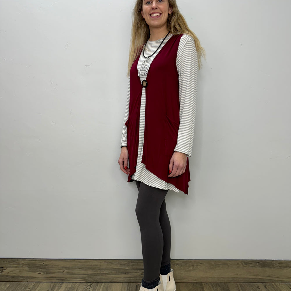 Modal One Button Vest with Pockets - Cranberry