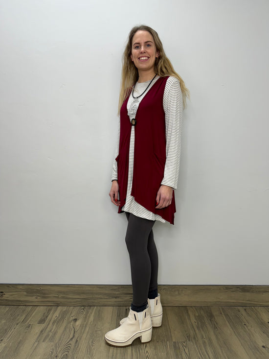 Modal One Button Vest with Pockets - Cranberry