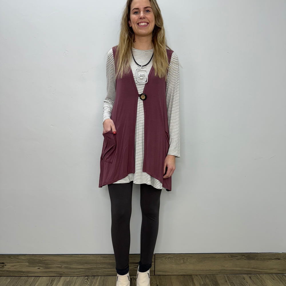 Modal One Button Vest with Pockets - Wild Ginger