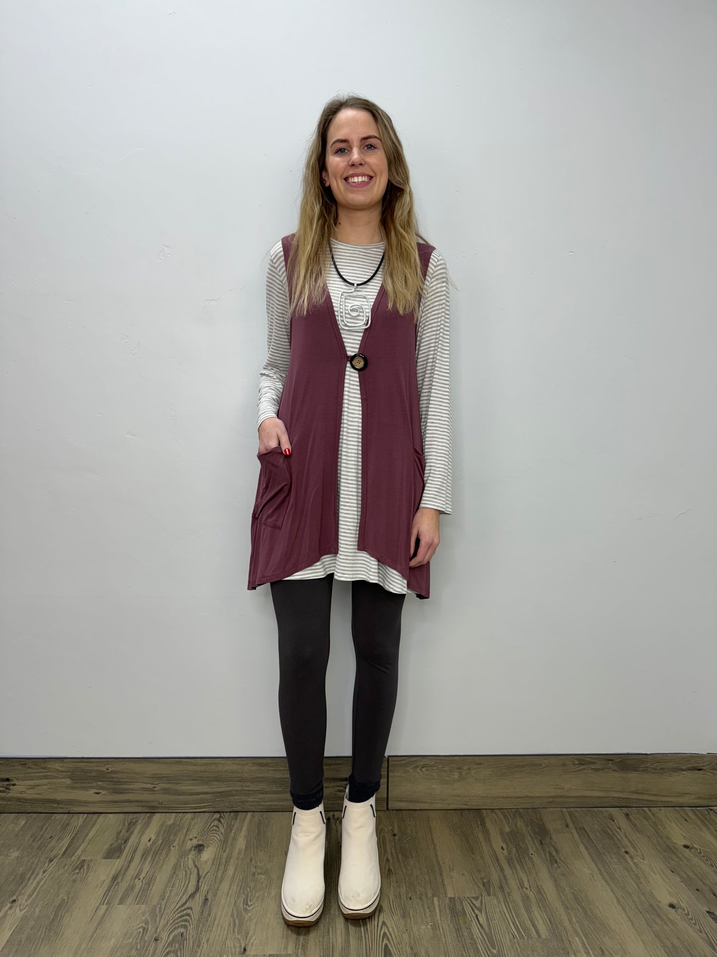 Modal One Button Vest with Pockets - Wild Ginger