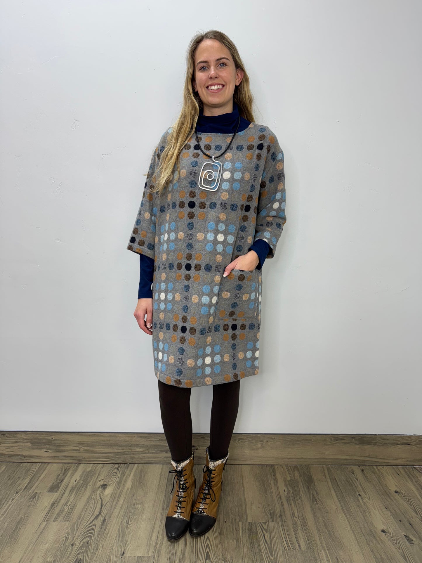 Glaze Blue Polka Dots Wool Tunic Dress