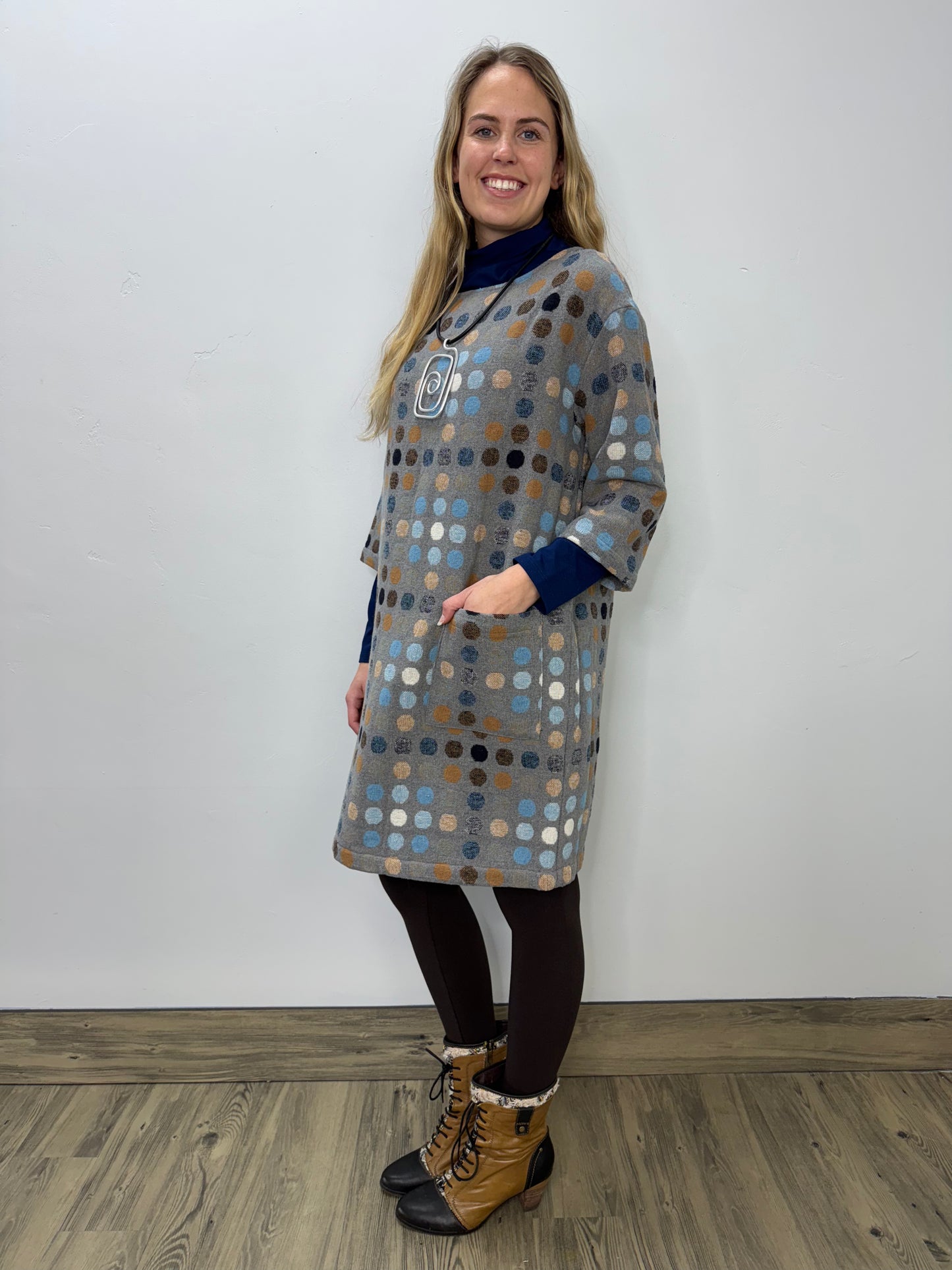 Glaze Blue Polka Dots Wool Tunic Dress