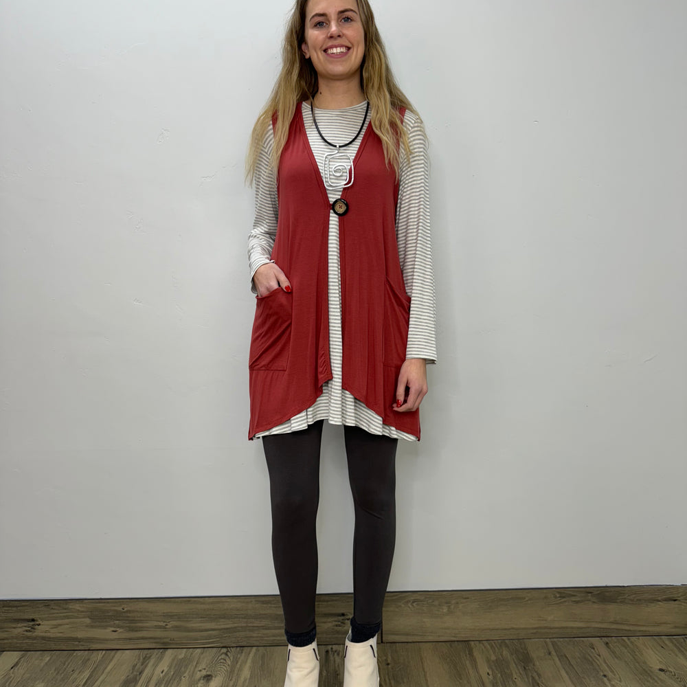 Modal One Button Vest with Pockets - Paprika