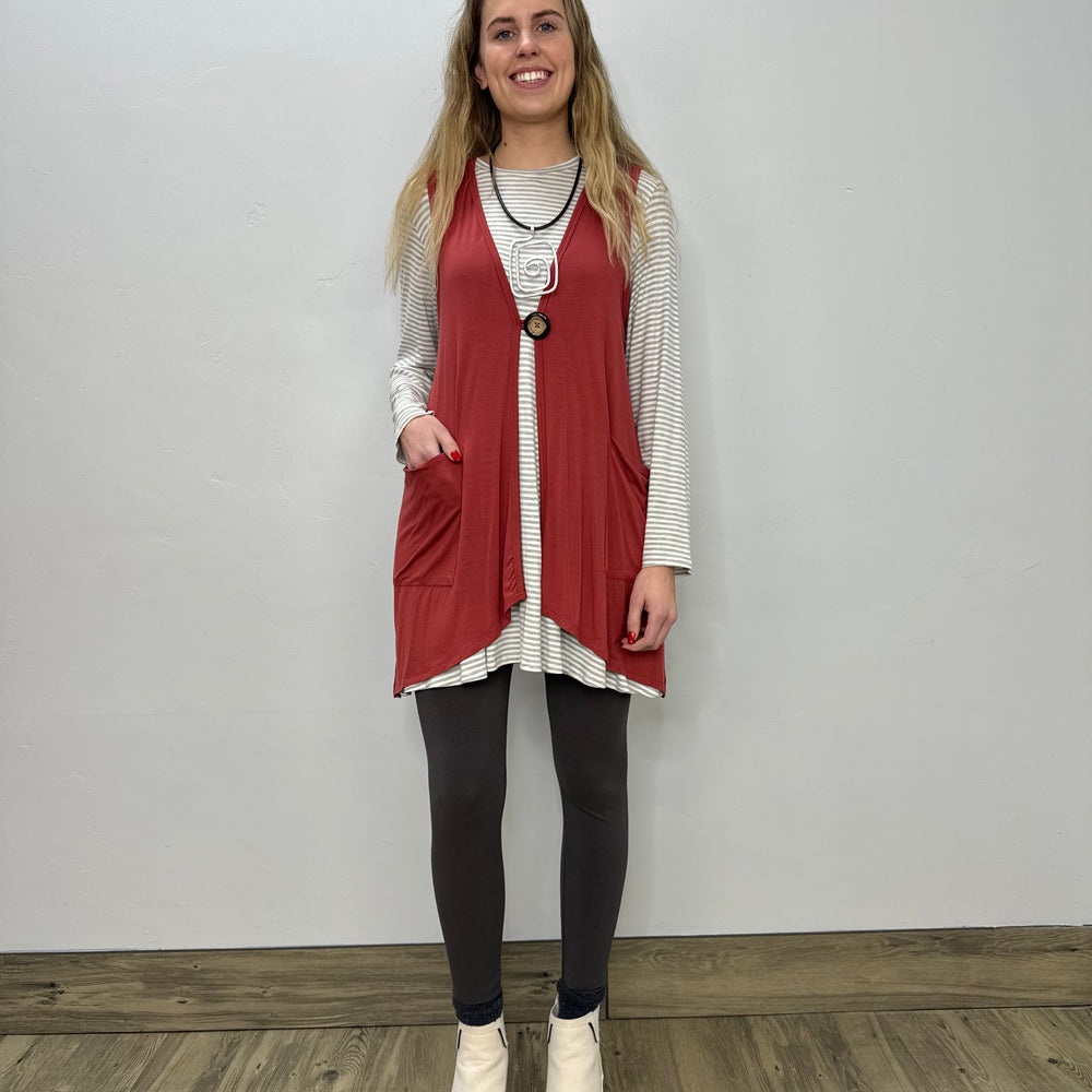 
                  
                    Long Sleeve Basic A-Line Tunic - Gray & White Stripe
                  
                