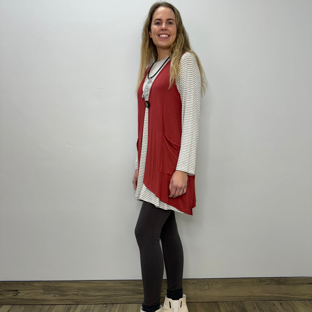 Modal One Button Vest with Pockets - Paprika