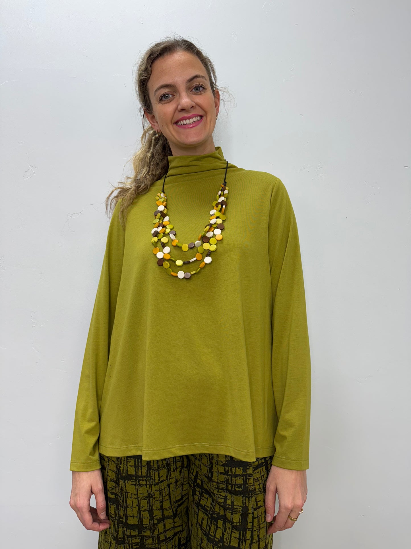 Chive Green Bethany Long Sleeve Cowl Neck Top