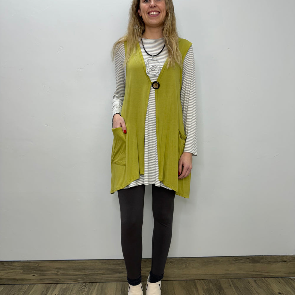 Modal One Button Vest with Pockets - Avocado