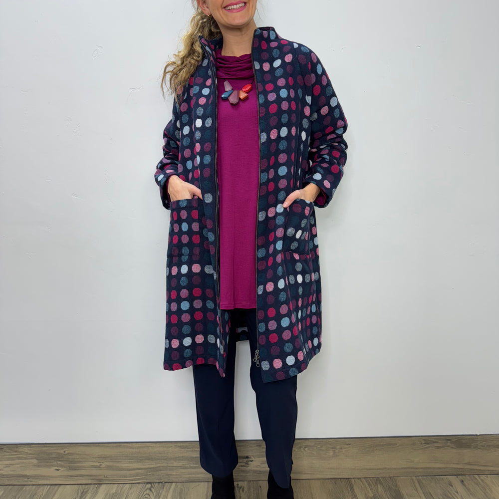 
                  
                    Hot Pink and Navy Sorbet Dots Scarlett Wool Jacket
                  
                