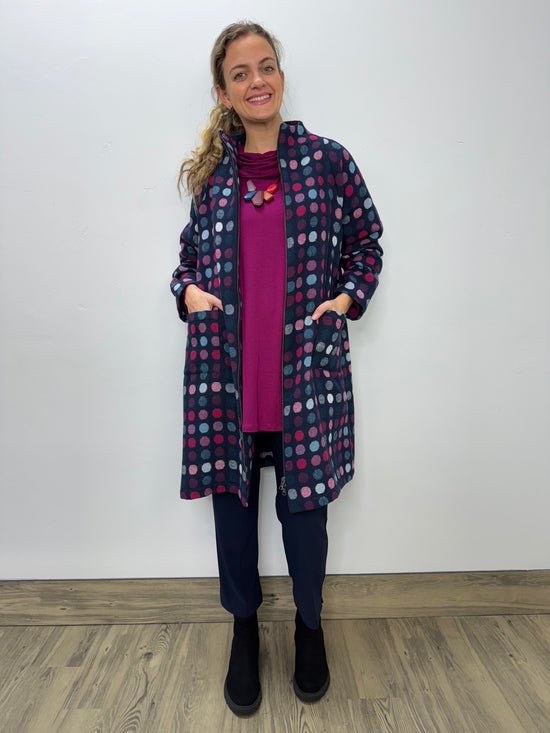 Hot Pink and Navy Sorbet Dots Scarlett Wool Jacket