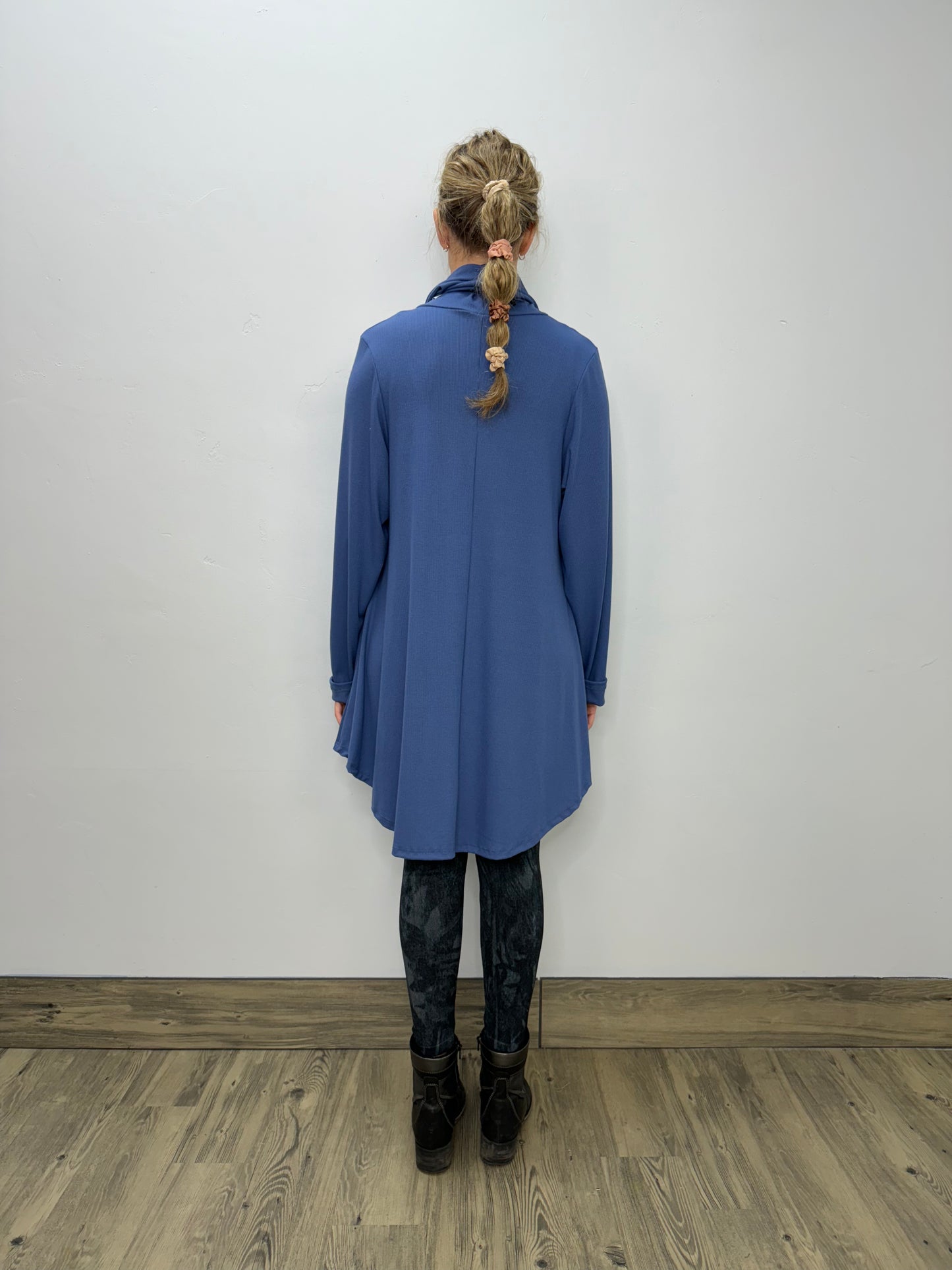 Long Sleeve Ribbed Cowl Neck - Blue Bell