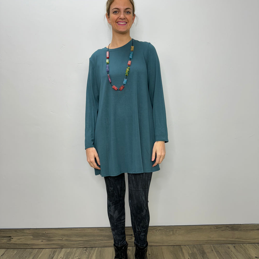 Long Sleeve Basic A-Line Tunic - Mediterranean