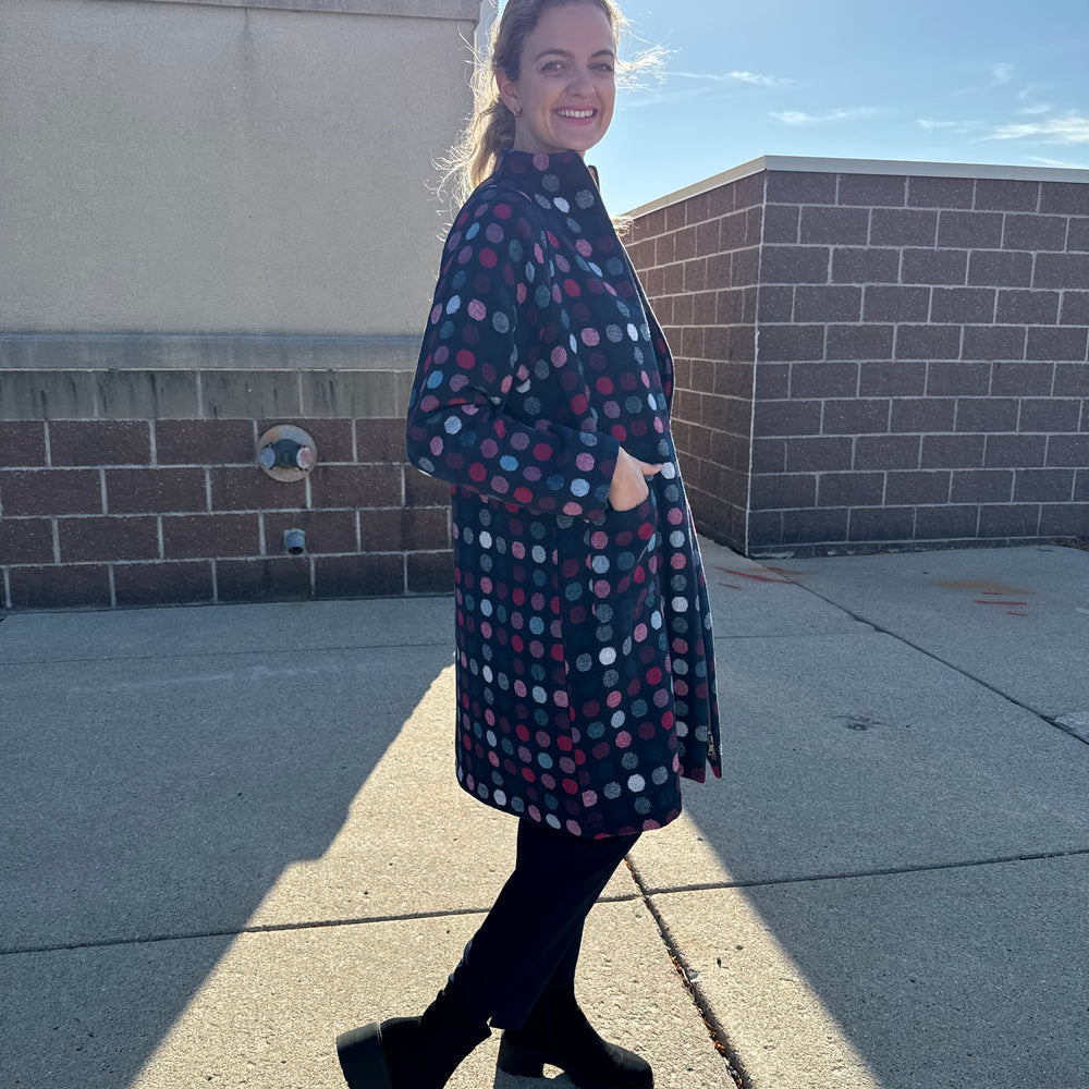 Hot Pink and Navy Sorbet Dots Scarlett Wool Jacket