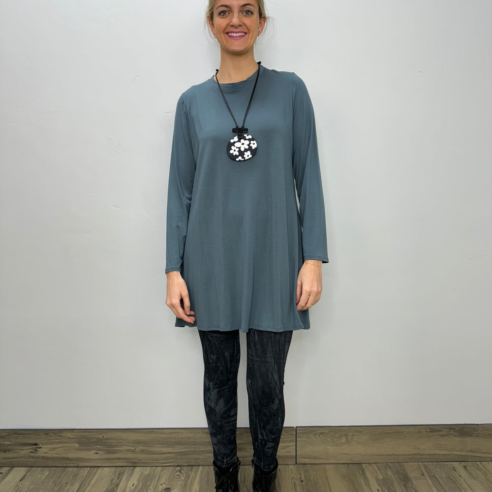 Long Sleeve Basic A-Line Tunic - Azure