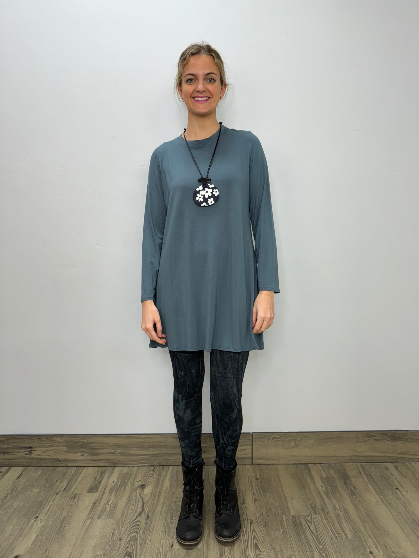 Long Sleeve Basic A-Line Tunic - Azure