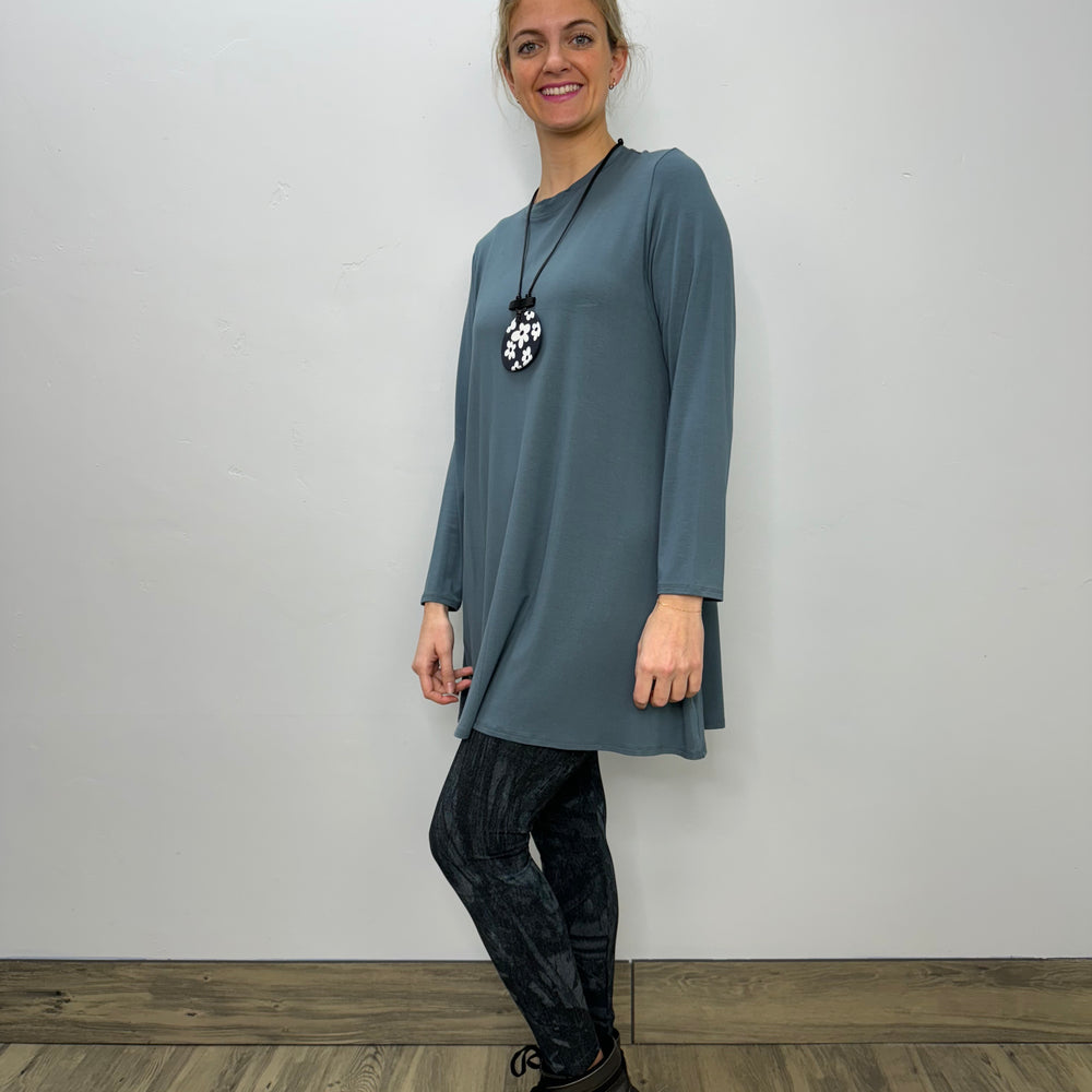 Long Sleeve Basic A-Line Tunic - Azure