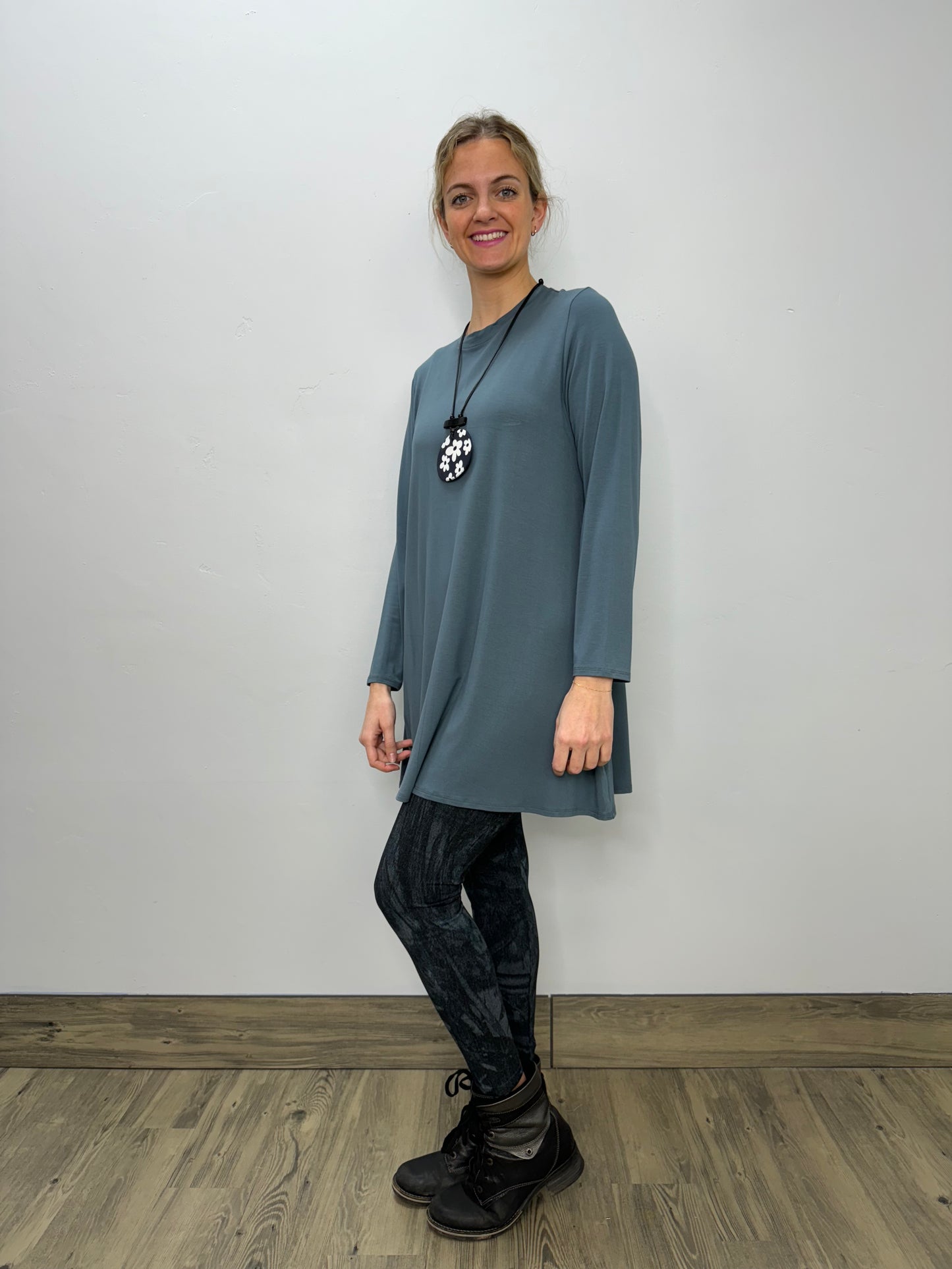 Long Sleeve Basic A-Line Tunic - Azure