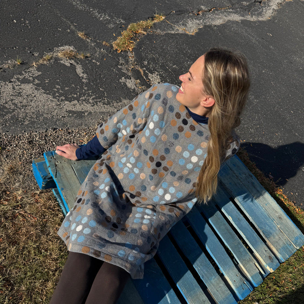 Glaze Blue Polka Dots Wool Tunic Dress