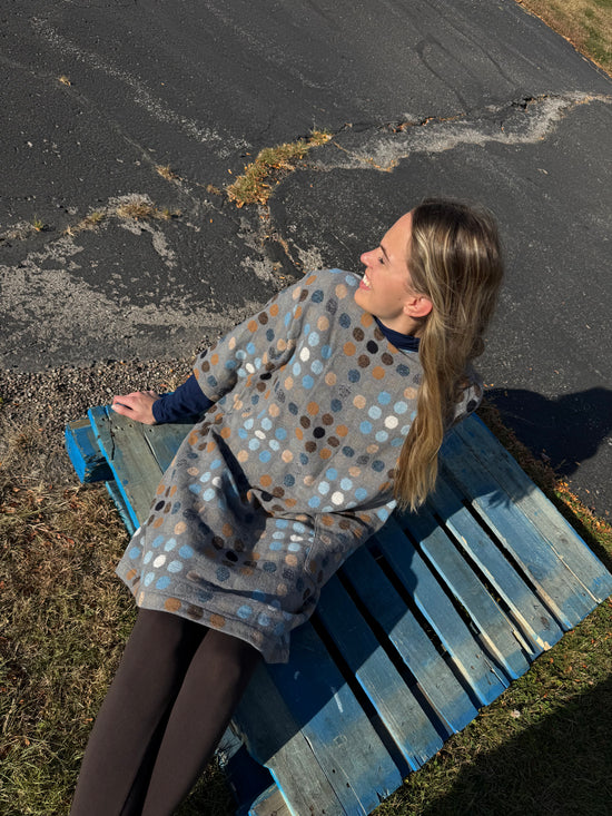 Glaze Blue Polka Dots Wool Tunic Dress