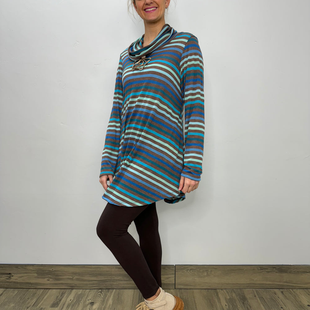 Long Sleeve Stripe Cowl Neck - Crocus