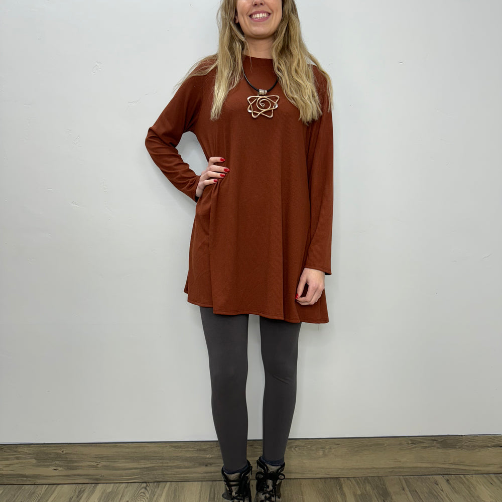 Long Sleeve Basic A-Line Tunic - Spicy Chai