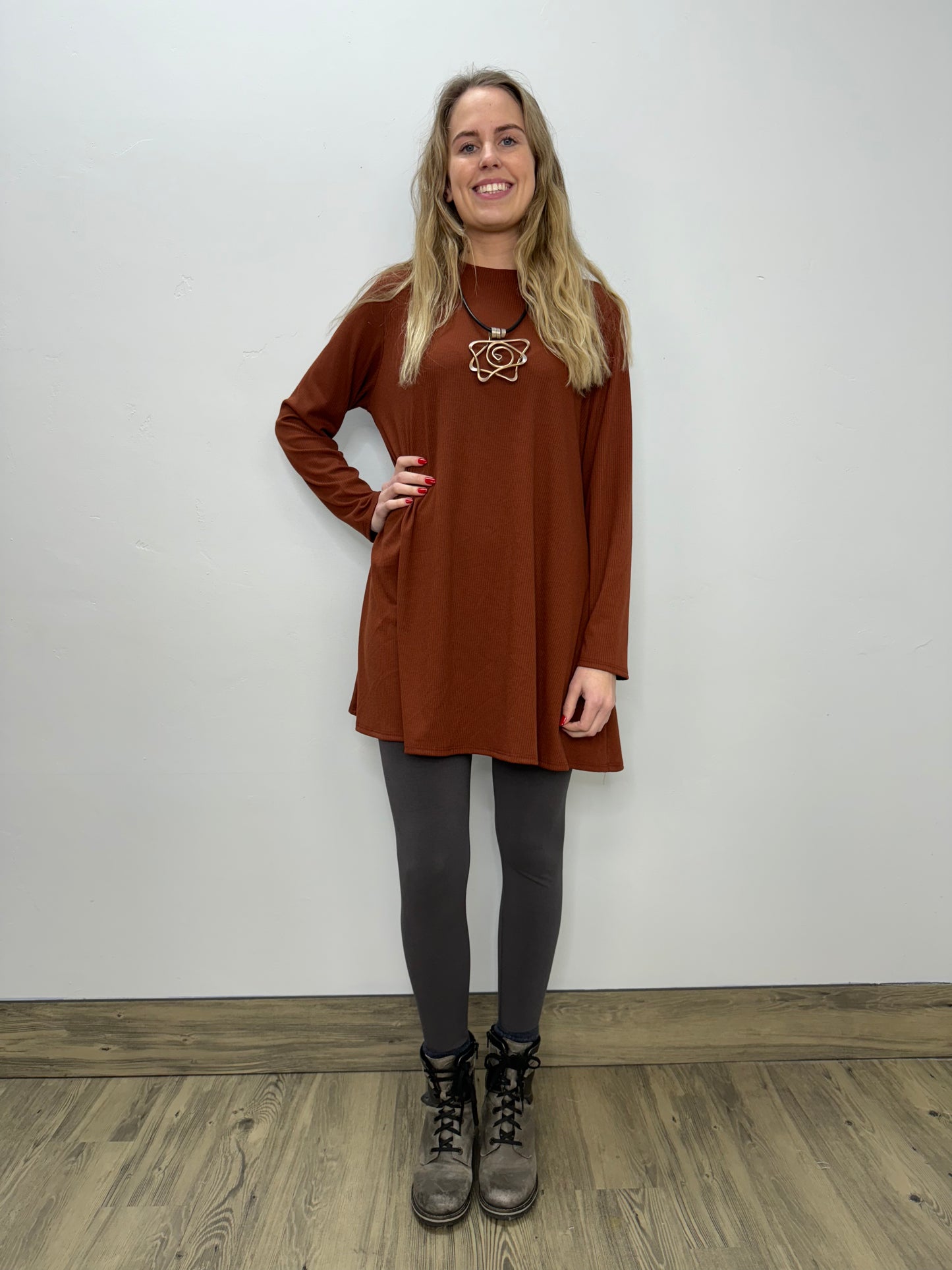 Long Sleeve Basic A-Line Tunic - Spicy Chai