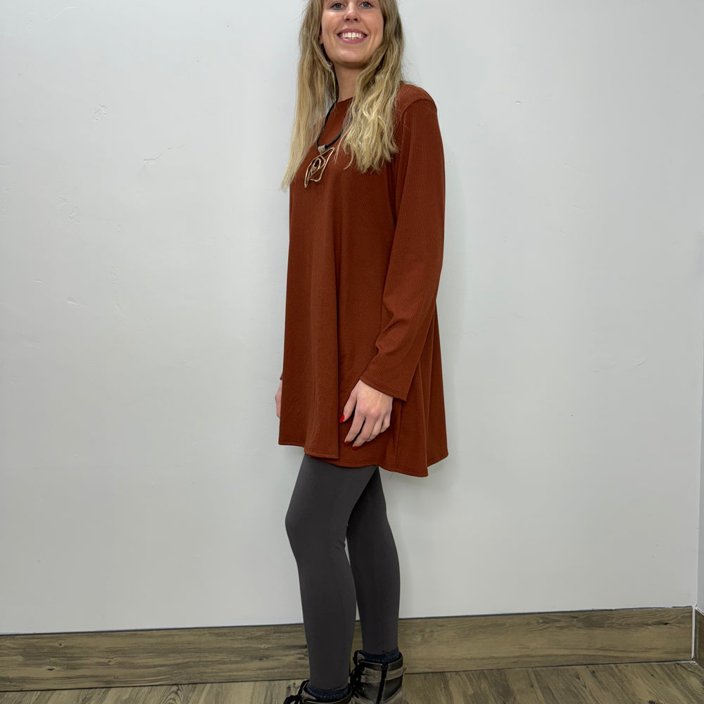 Long Sleeve Basic A-Line Tunic - Spicy Chai